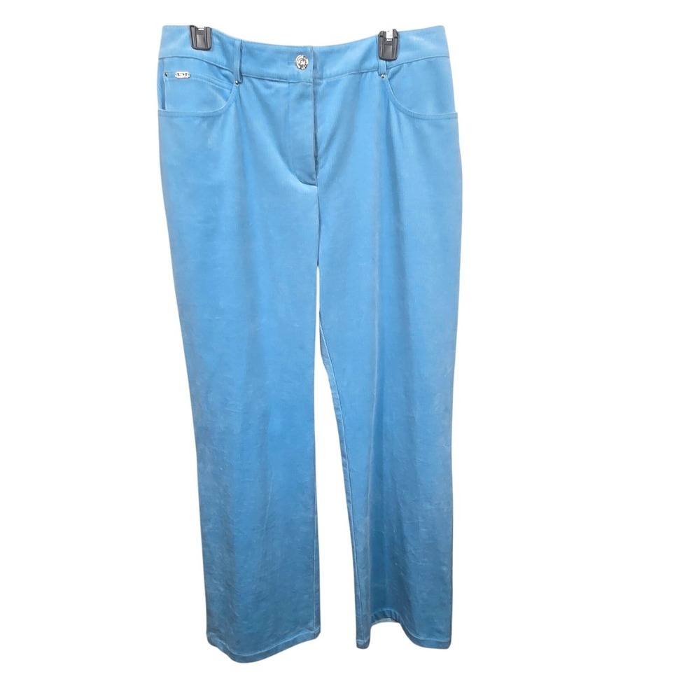 St John Sport Marie Gray Blue Corduroy‎ Pants Fashion Fit Straight Leg Stretch